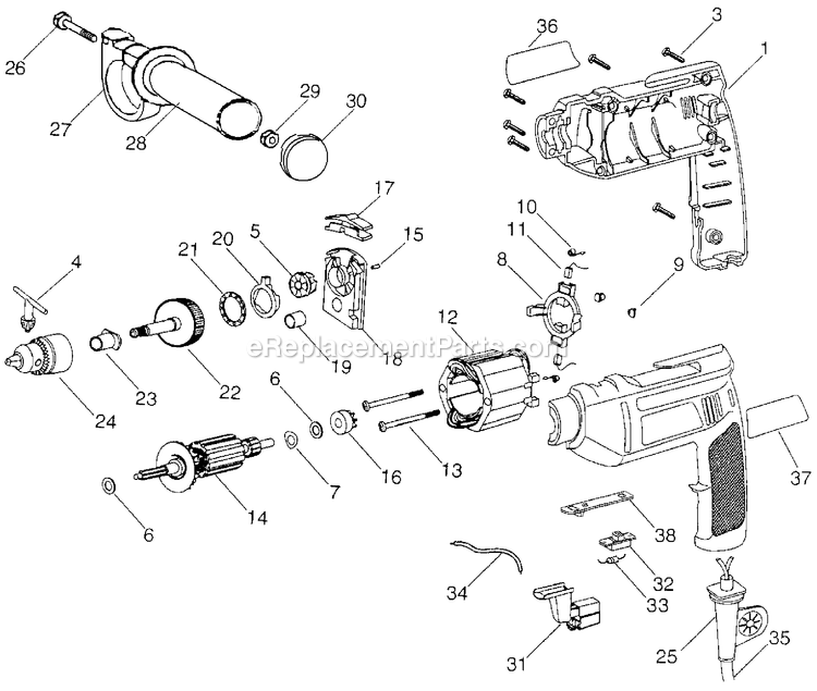 Black and Decker 7950-AR (Type 0) 3/8 Hammer Drill Power Tool Page A Diagram